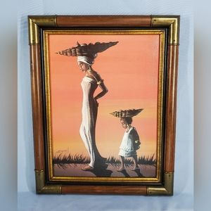 Elaine Dungill Lithograph Canvas Art Frame Beautiful African Woman and Daughter